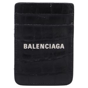 Balenciaga Croc-Embossed Cash Magnet Card Holder in Black Leather